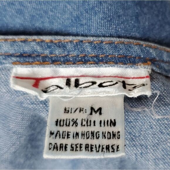 VINTAGE 1970s Talbots Mid Wash Oversized Button Up Belted Bow Denim Dress Medium - Picture 15 of 15